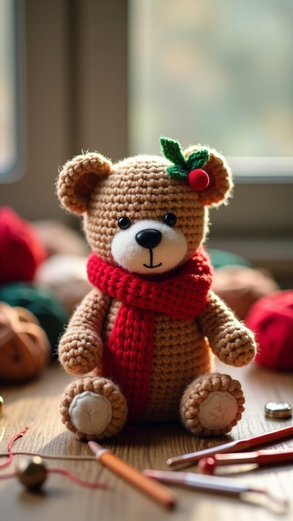 festive crochet bear creation