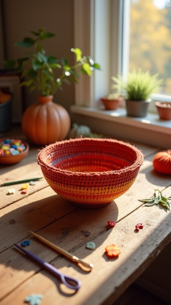 festive crochet bowl design