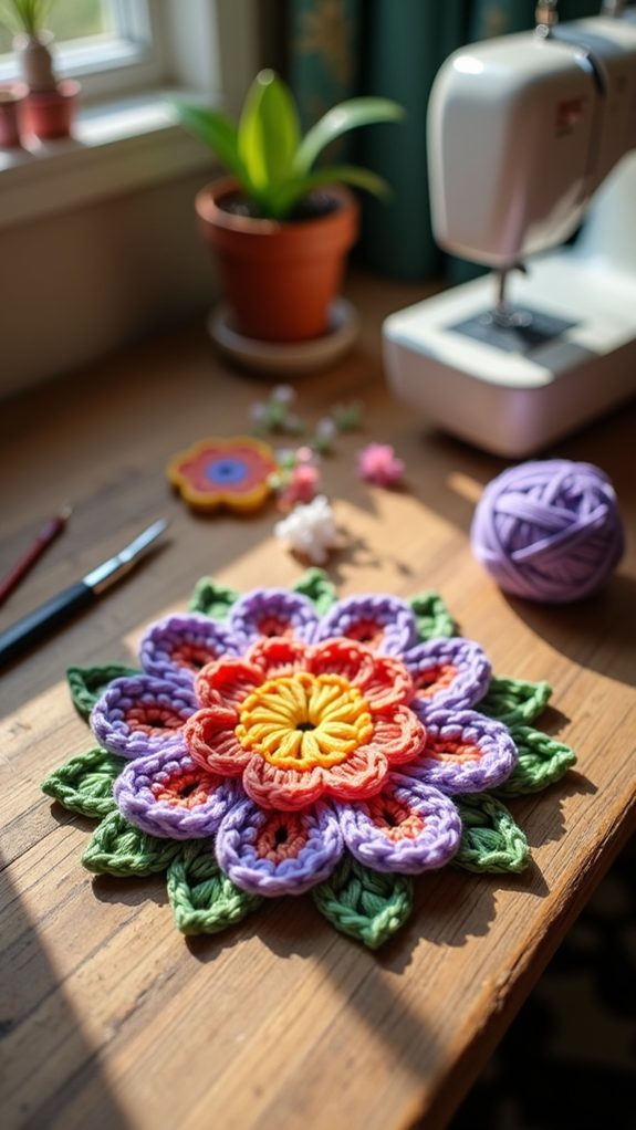 floral design crochet coaster