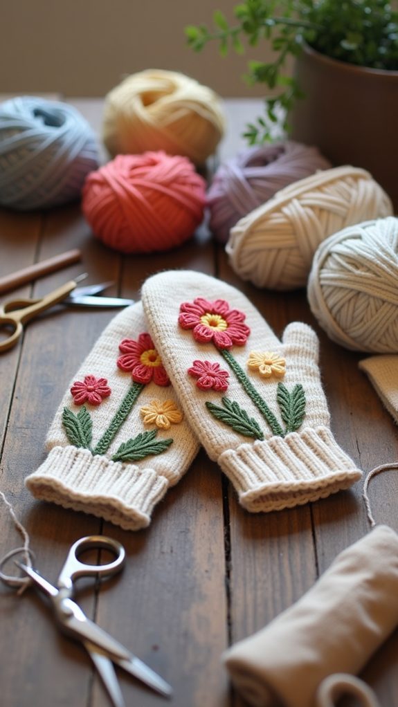 floral design winter mittens