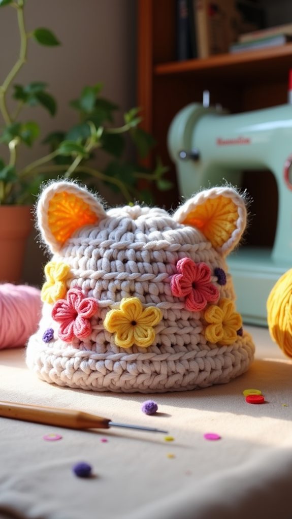floral patterned cat beanie