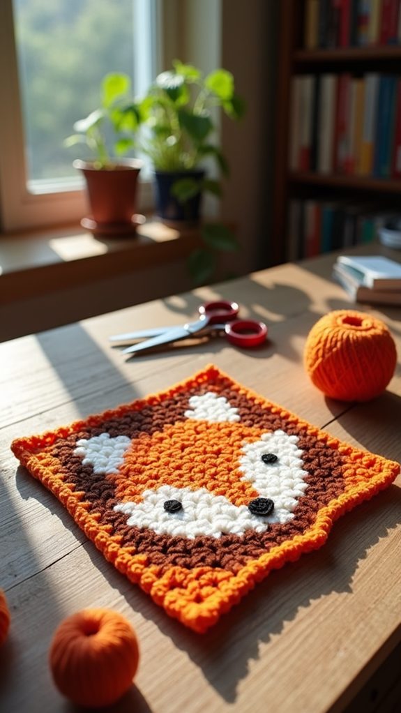 fox themed crochet square design