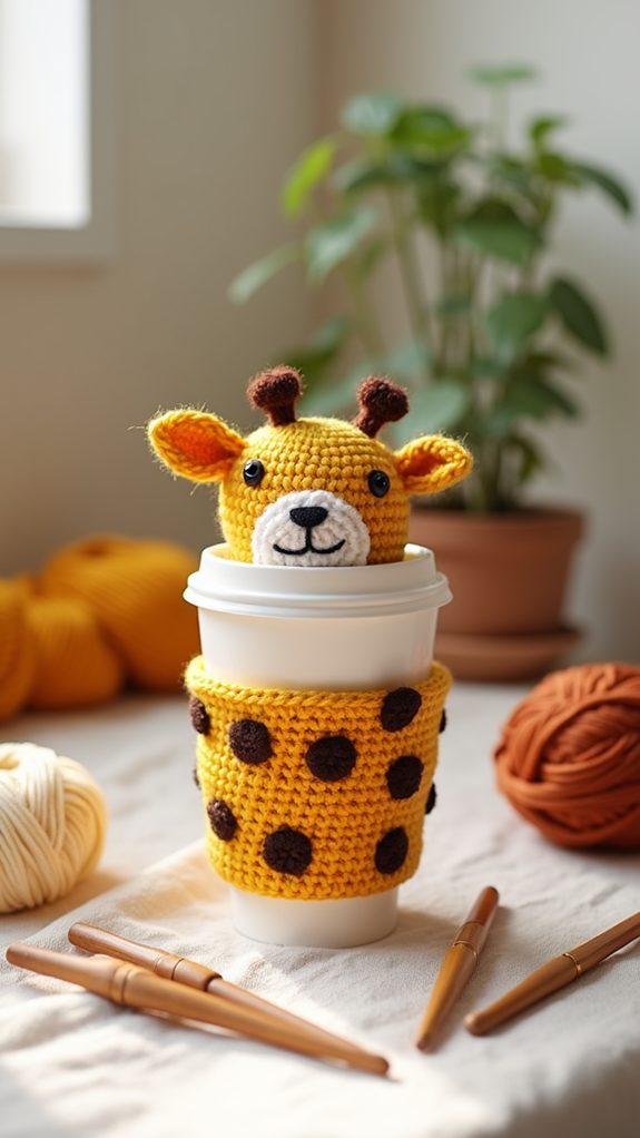 giraffe themed coffee cup sleeve