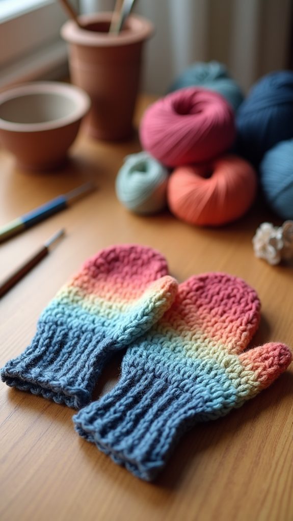 gradient color knit gloves