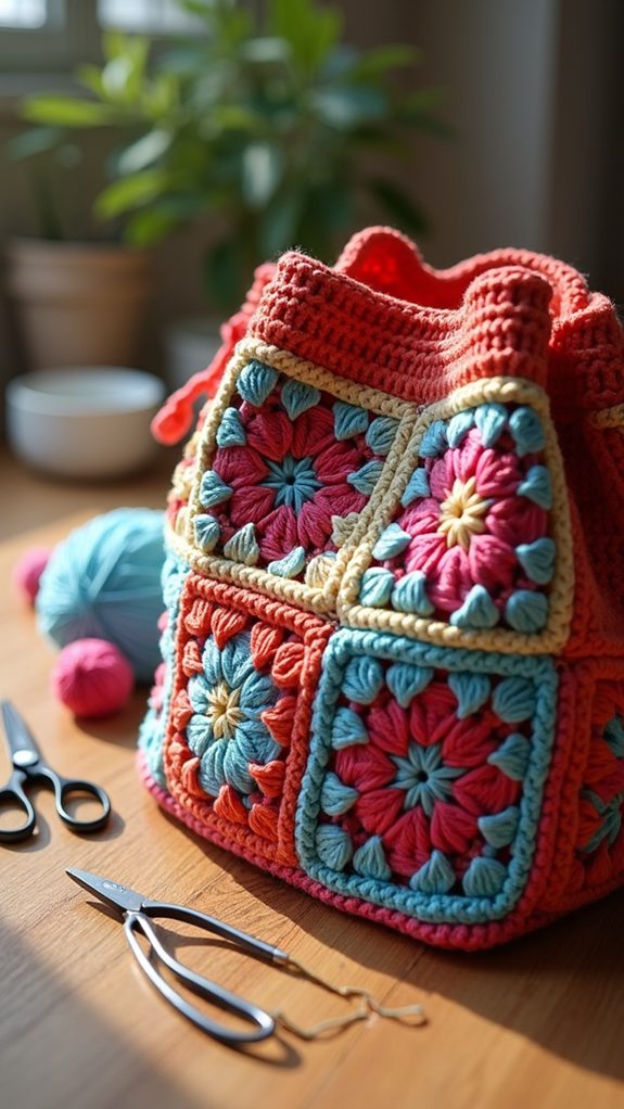 granny square drawstring bag