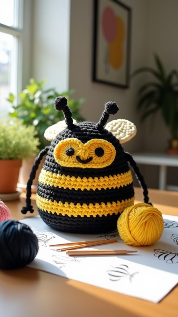 handmade crochet bee bags