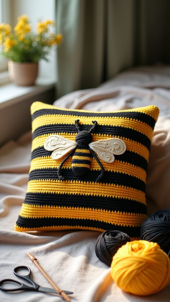 handmade crochet bee pillows