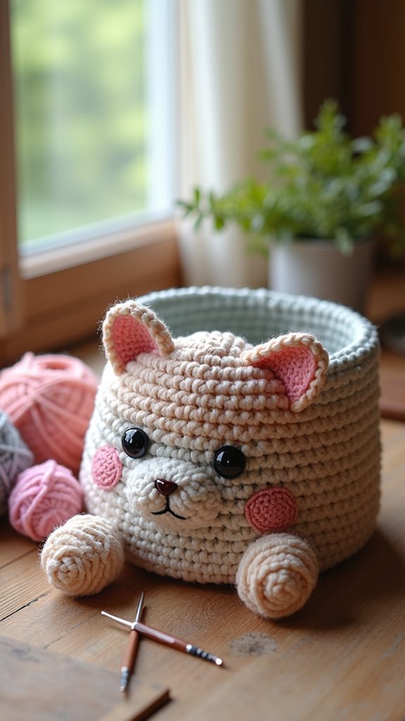 handmade crochet cat baskets