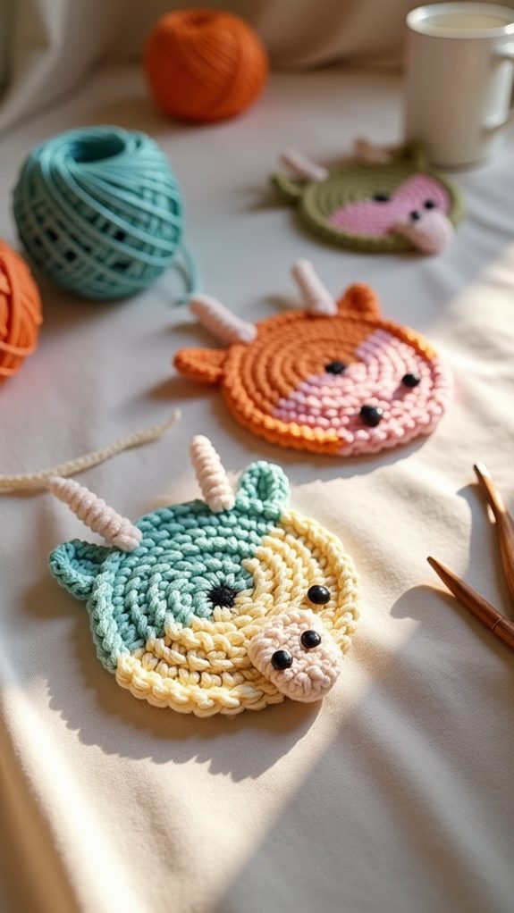 handmade crochet cow coasters