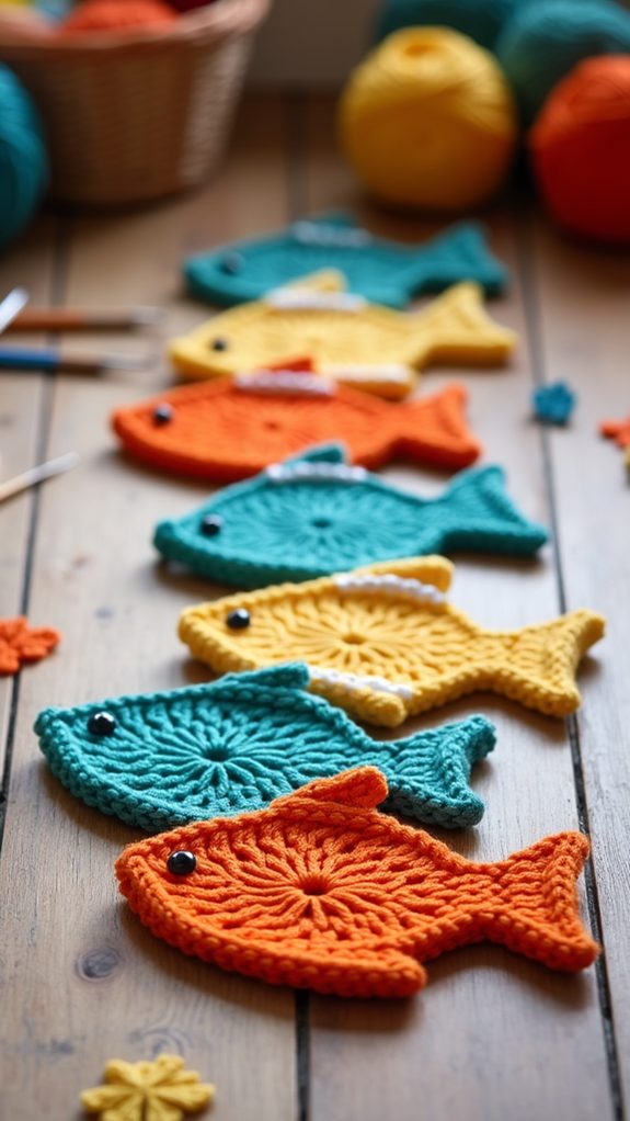 handmade crochet fish coasters
