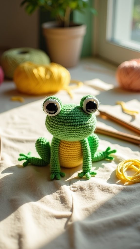 handmade crochet frog bookmark