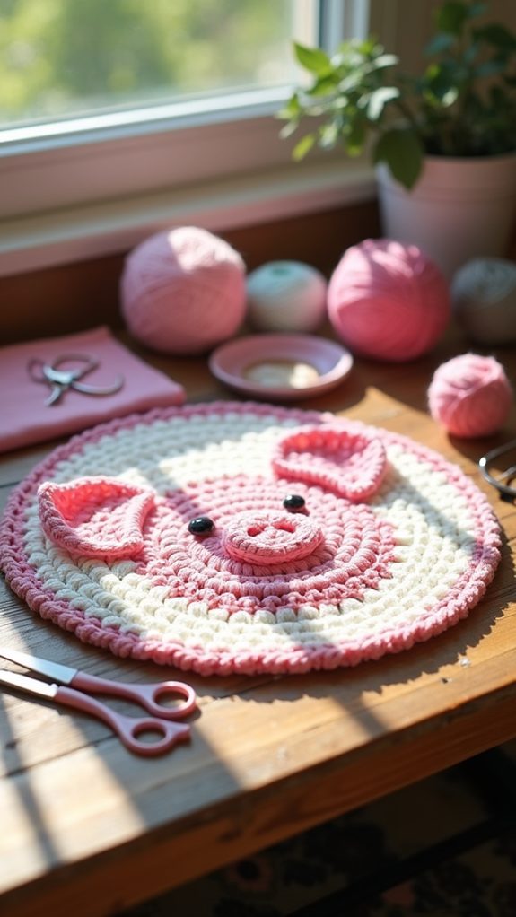handmade crochet pig mat