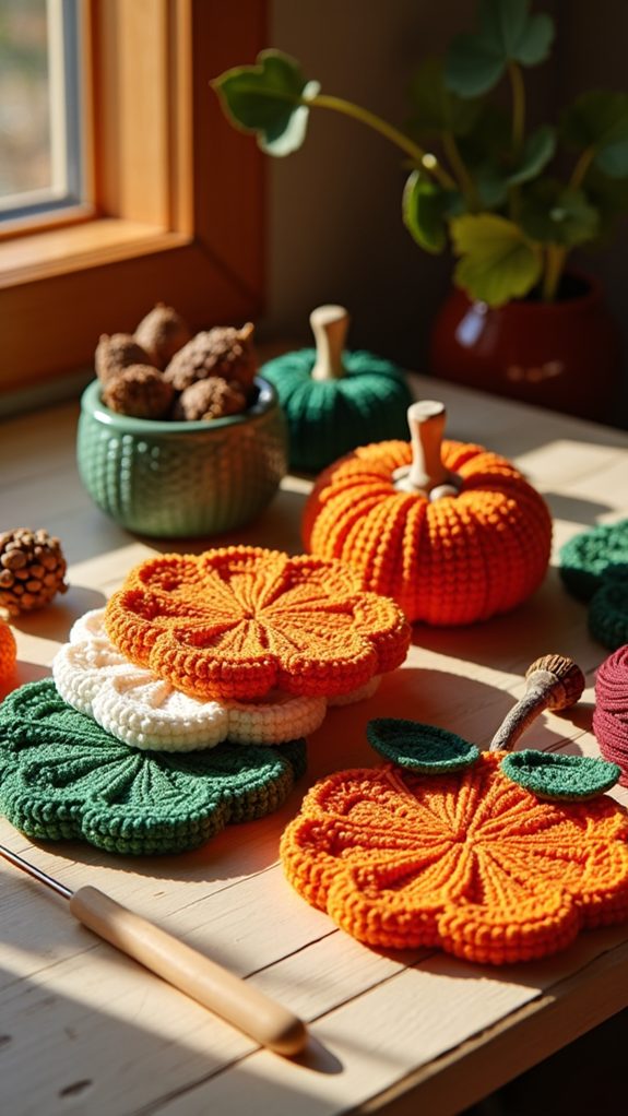 handmade crochet pumpkin coasters