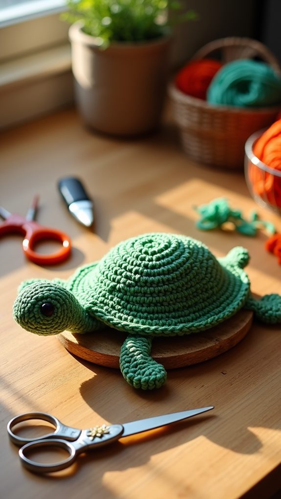handmade crochet turtle coaster