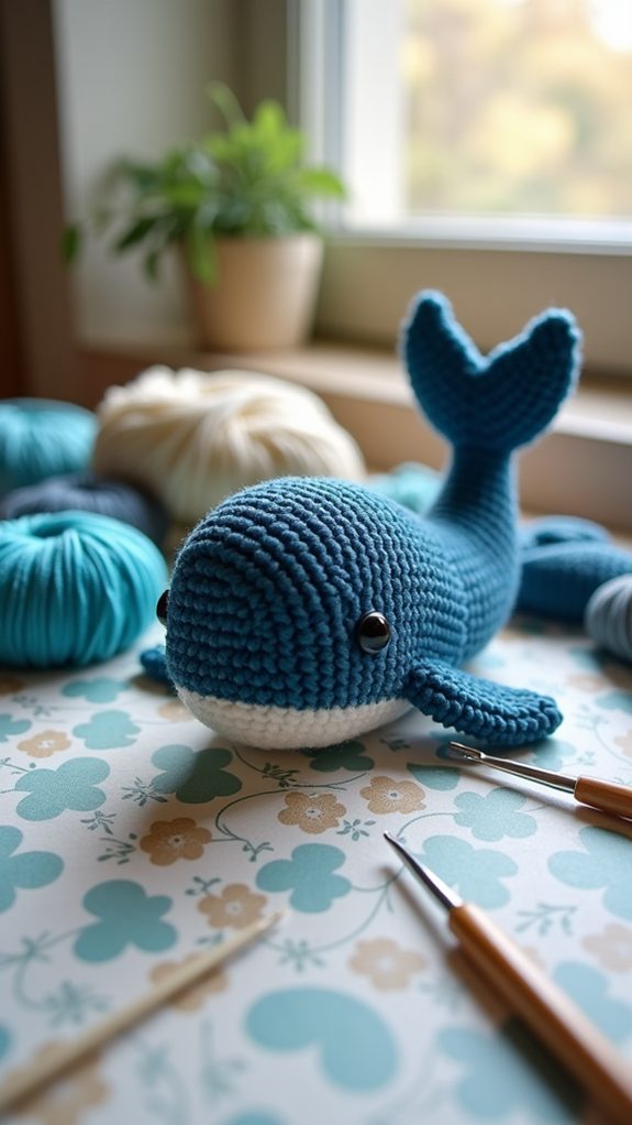 handmade crochet whale art