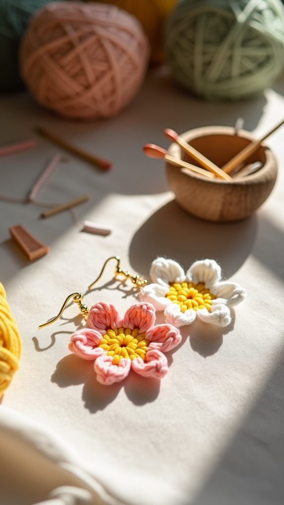 handmade floral crochet earrings