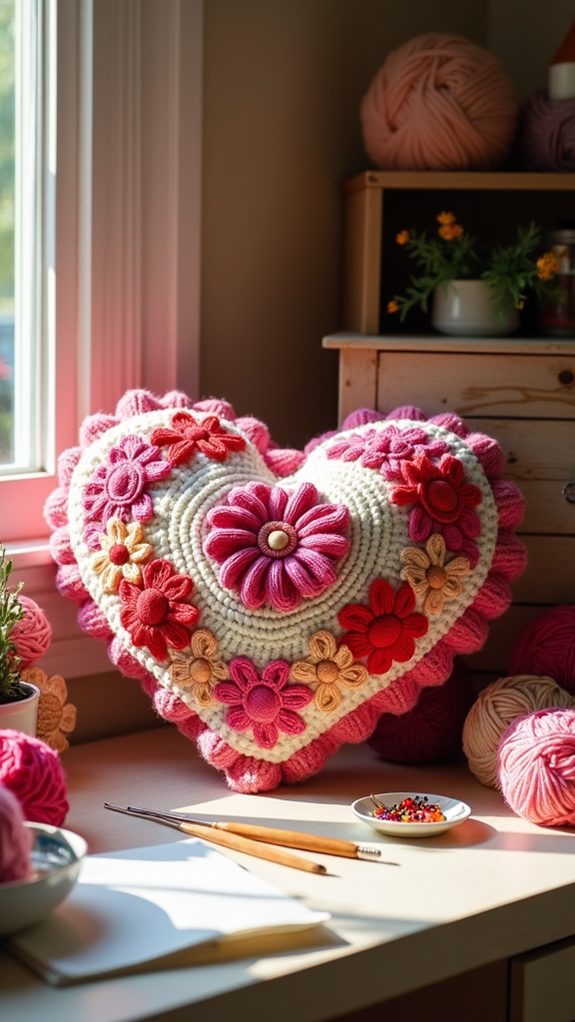 heart shaped floral pillow design