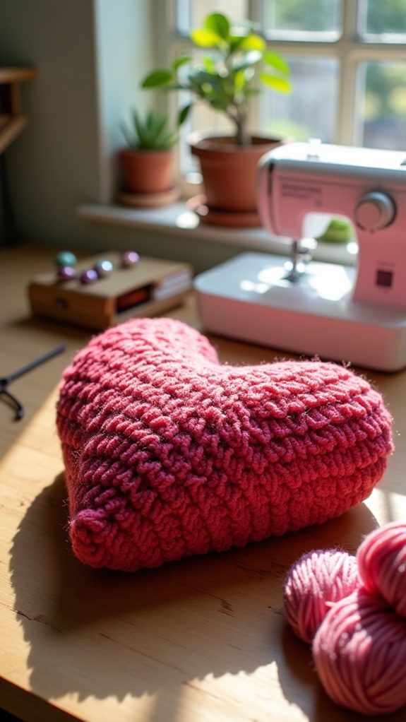 heart shaped knit pillow