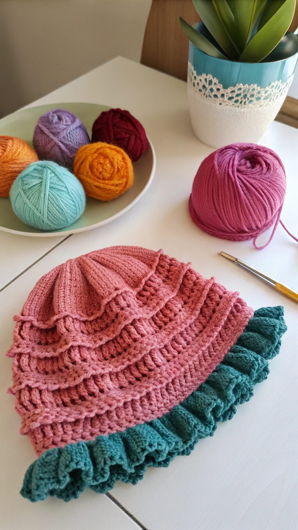 Chunky Yarn Ruffle Beanie