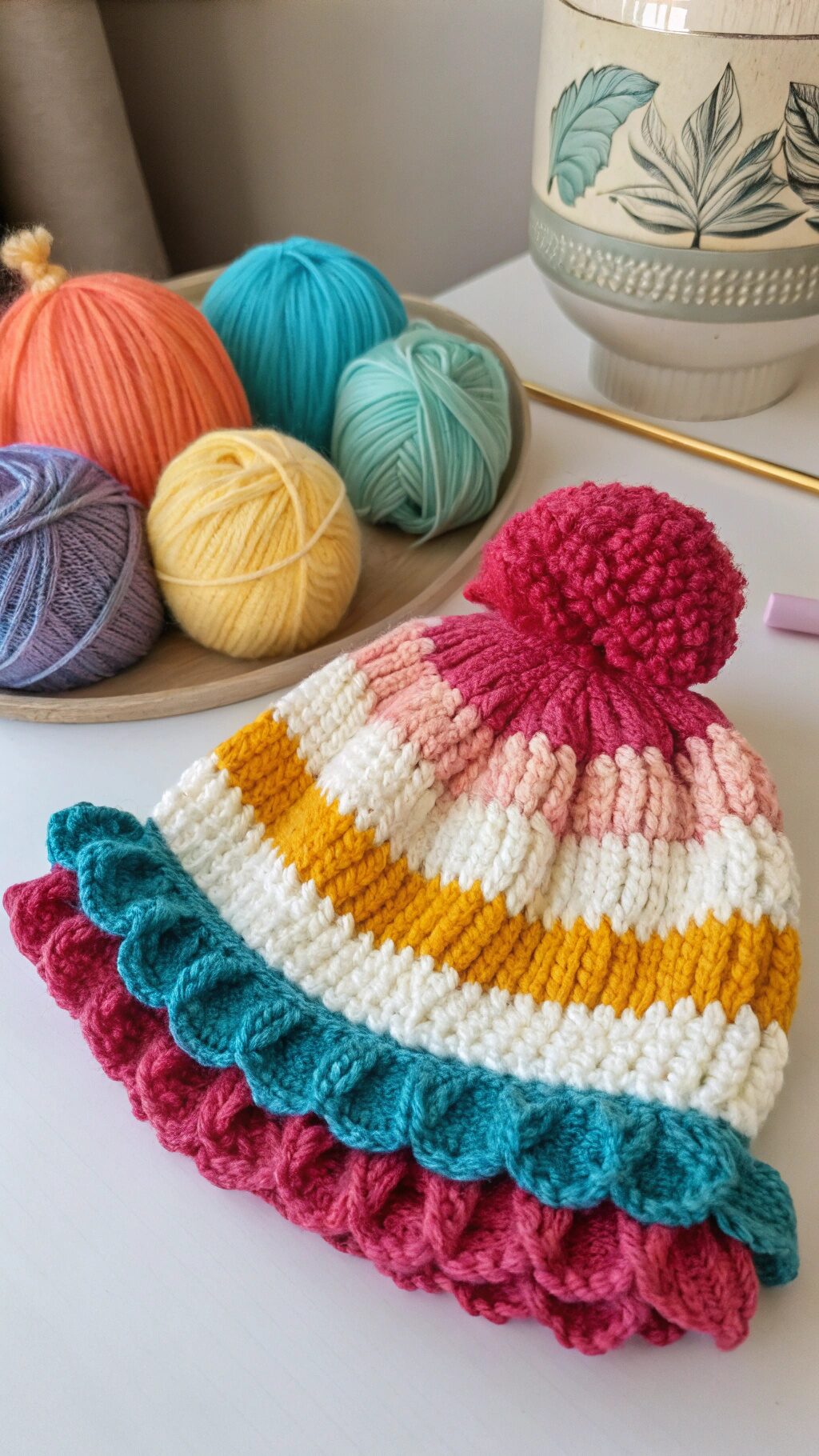 Colorblock Ruffle Cap