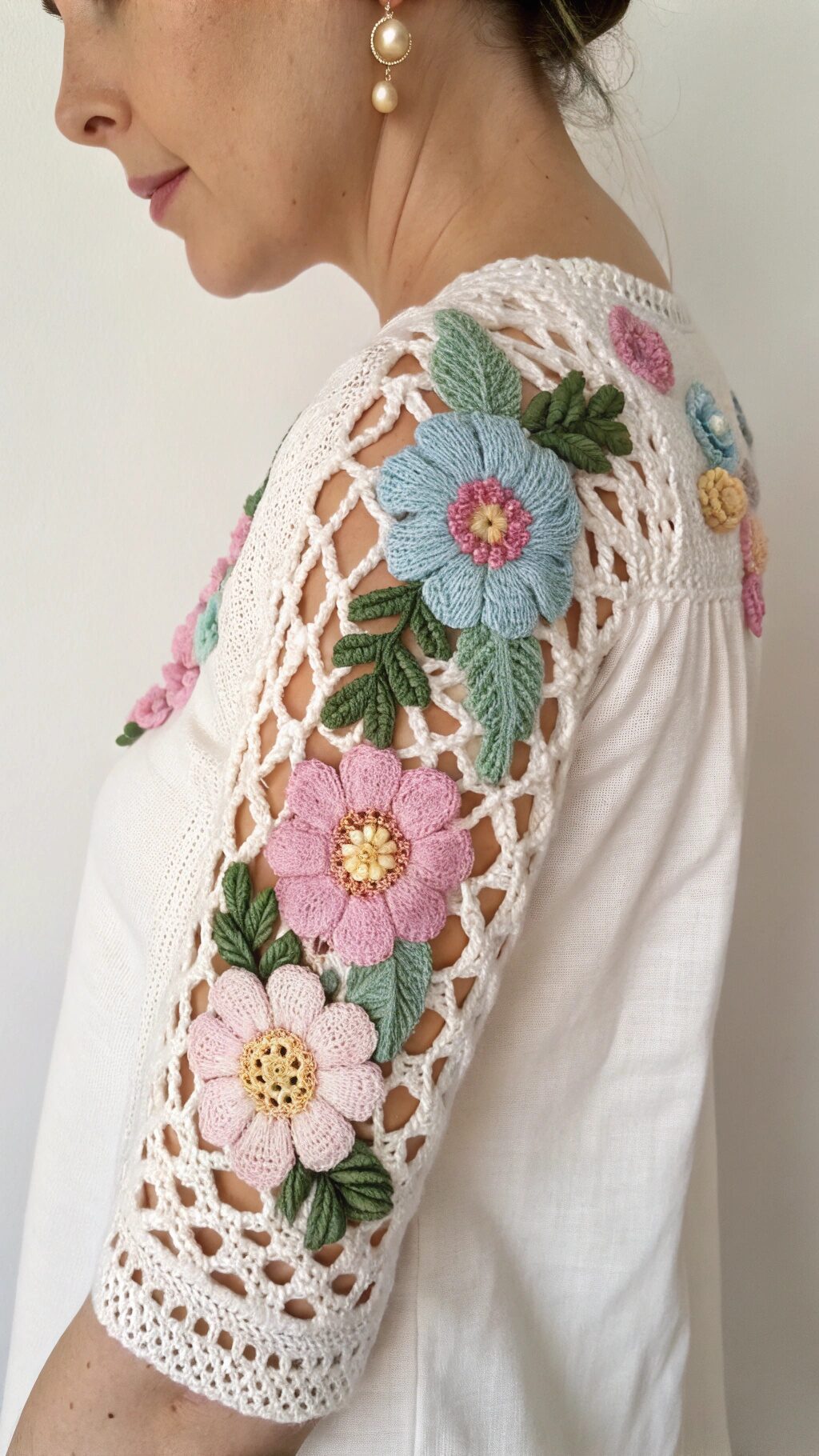 Floral Appliqué Crochet Sleeves
