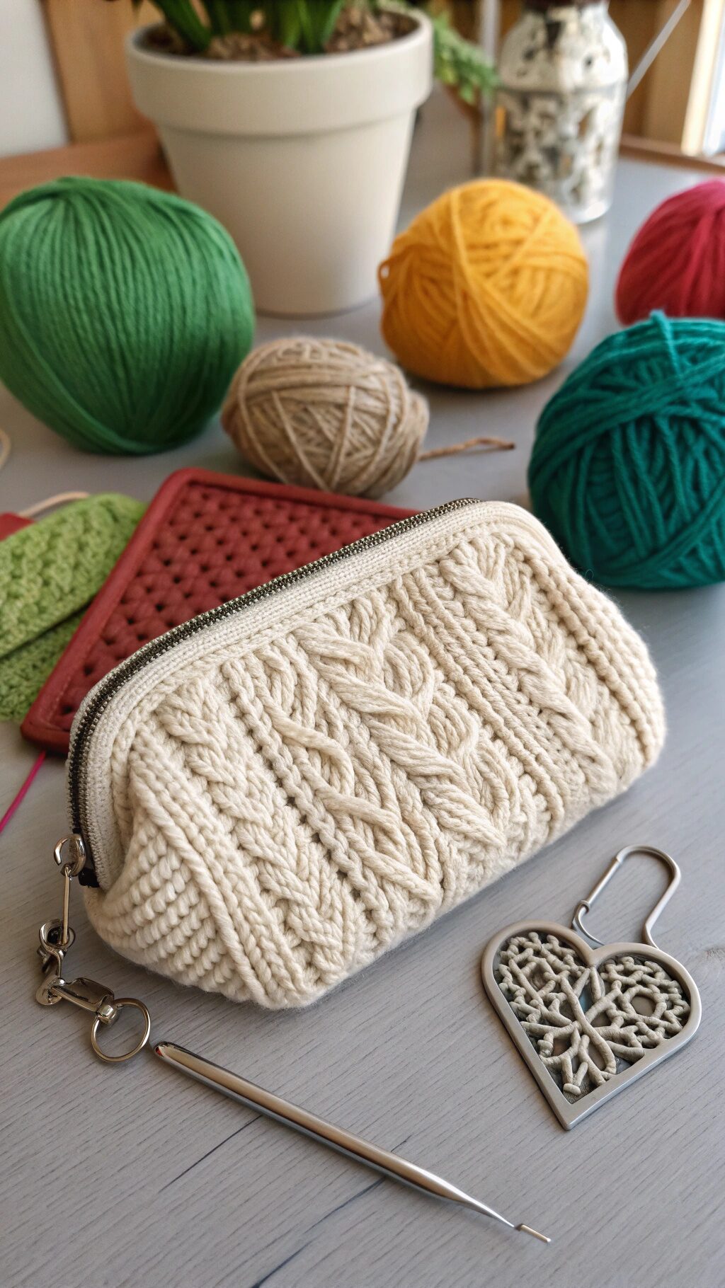 Textured Cable Knit Bag