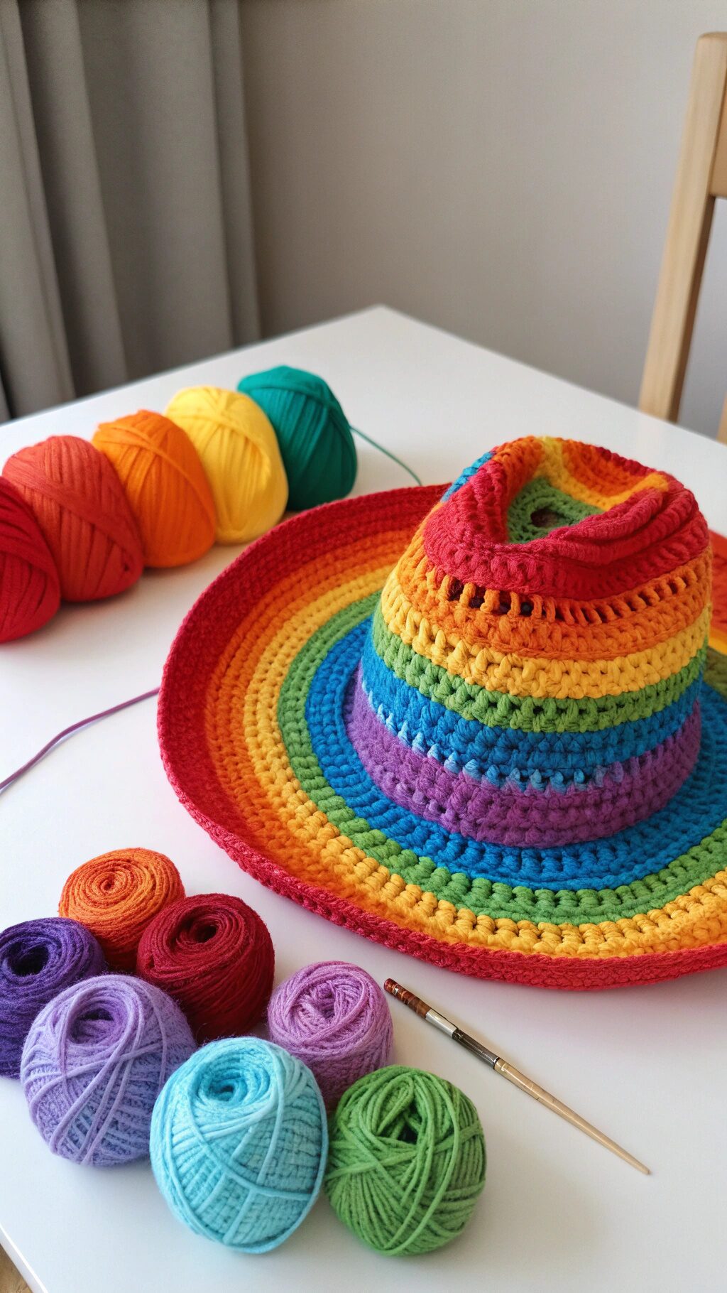 Vibrant Rainbow Crochet Hat