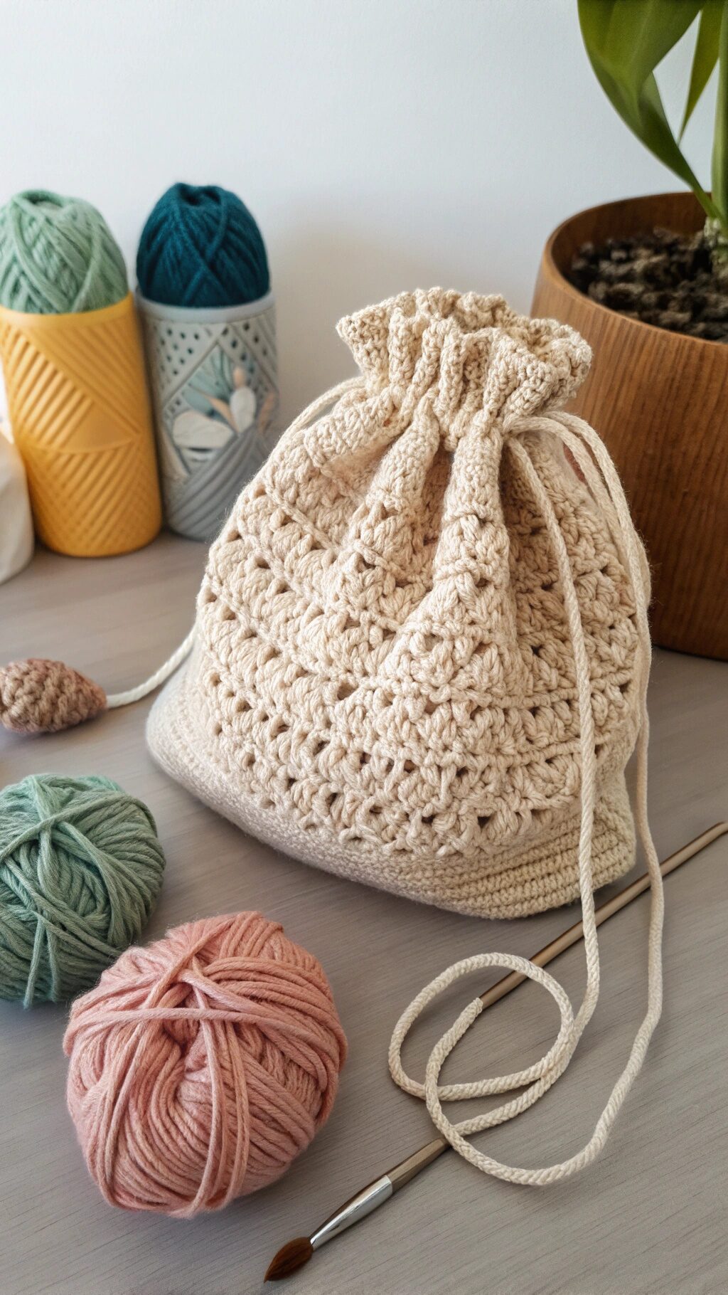 Textured Stitch Drawstring Bag