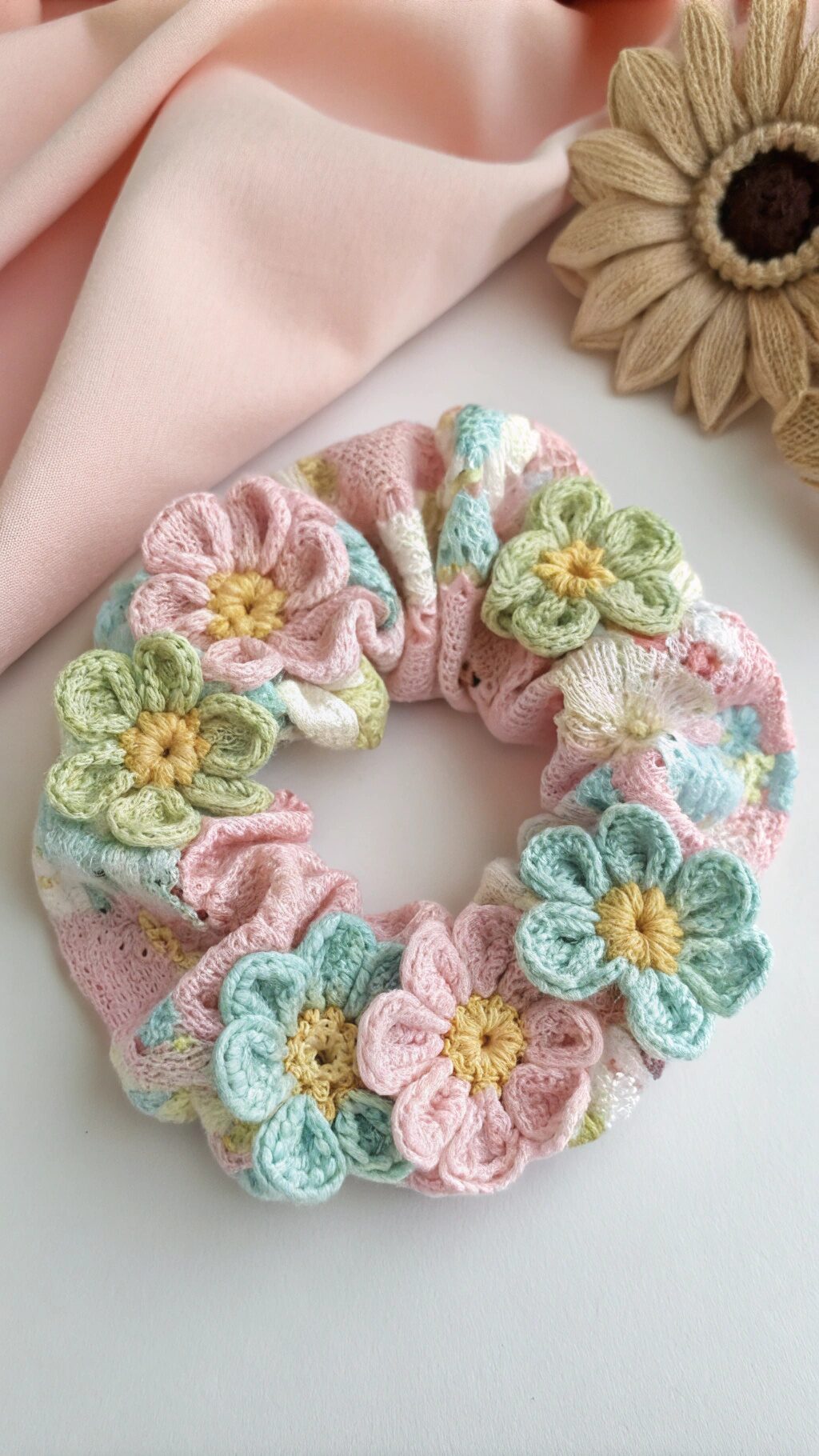 Textured Coral Crochet Scrunchie