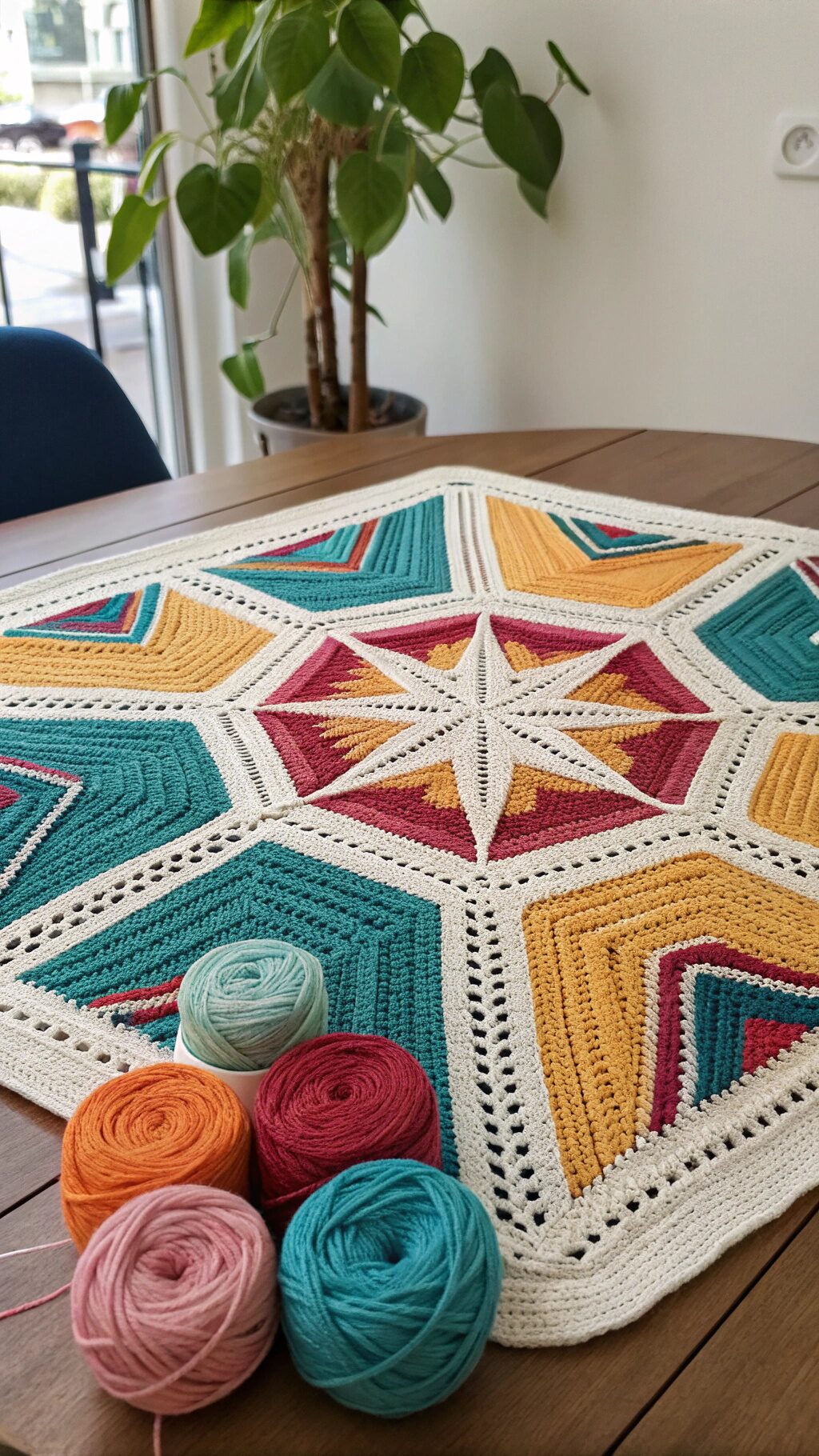 Modern Geometric Crochet Tablecloth
