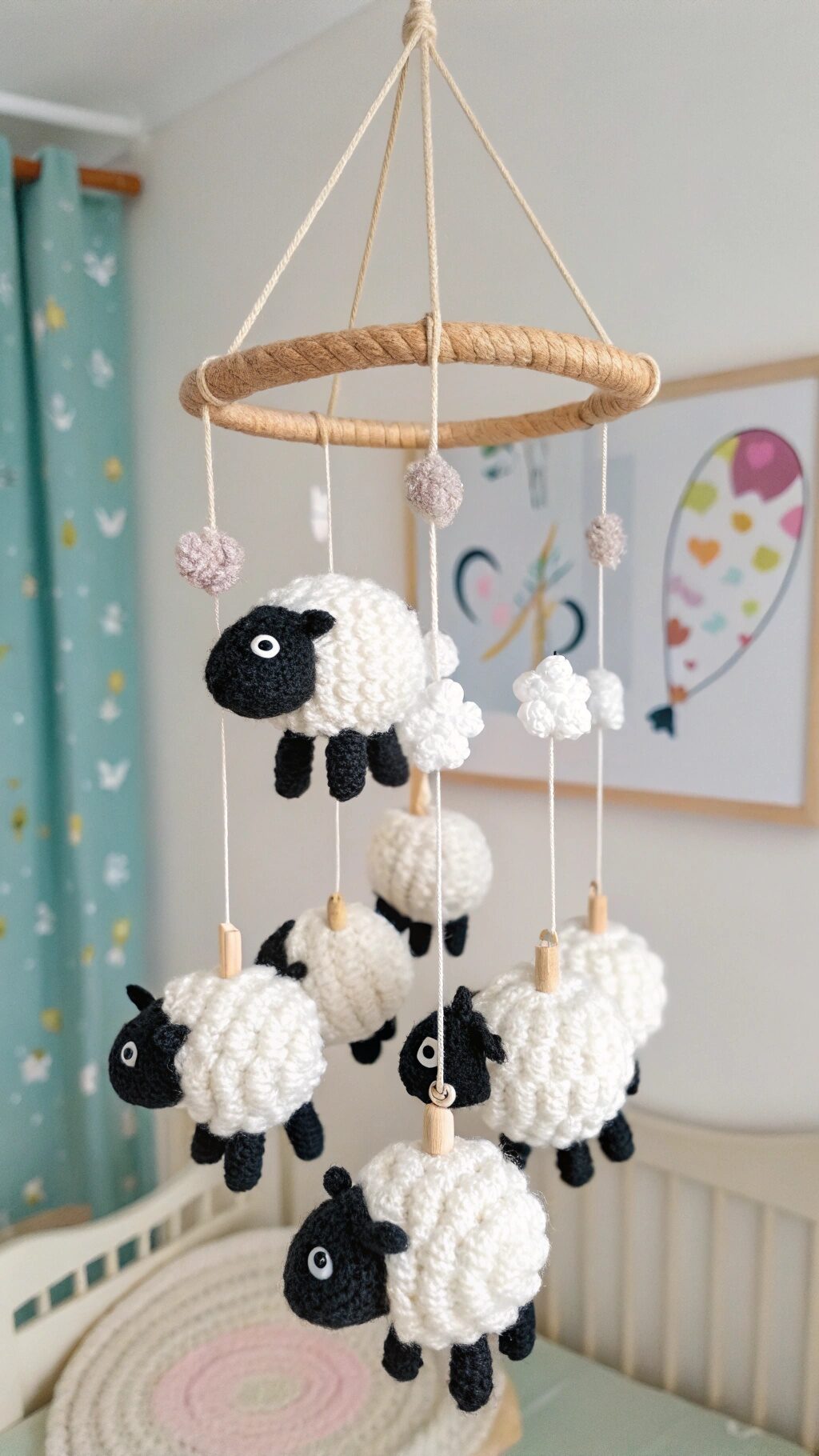 Whimsical Crochet Sheep Mobile