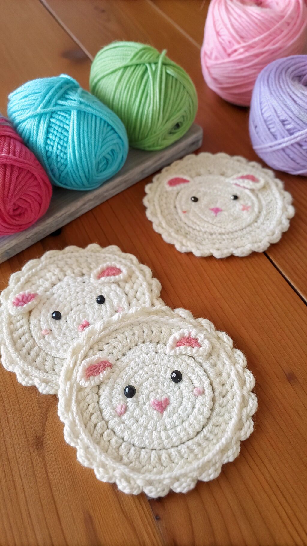 Crochet Sheep Coaster Set