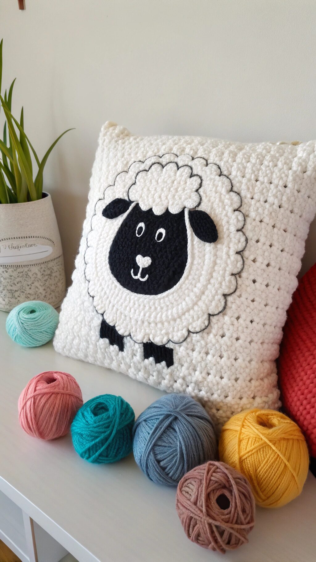 Crochet Sheep Pillow Cover