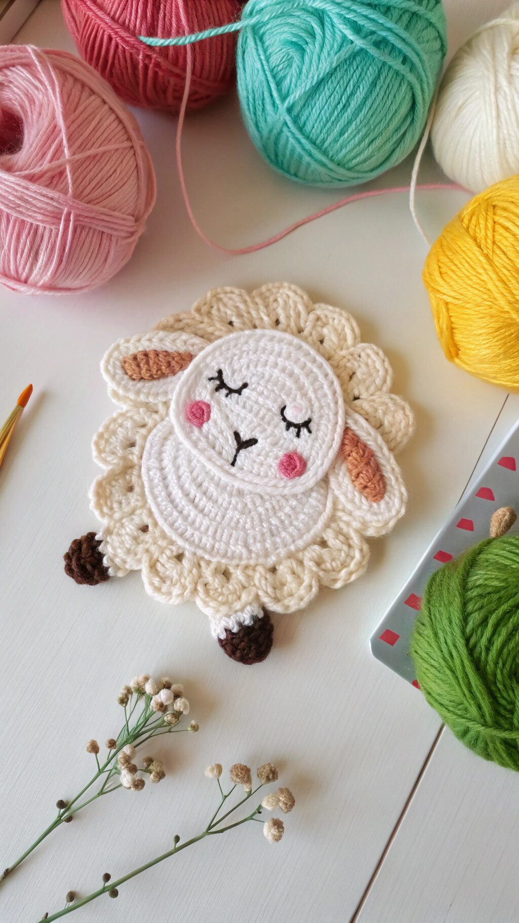 Detailed Crochet Sheep Appliqué