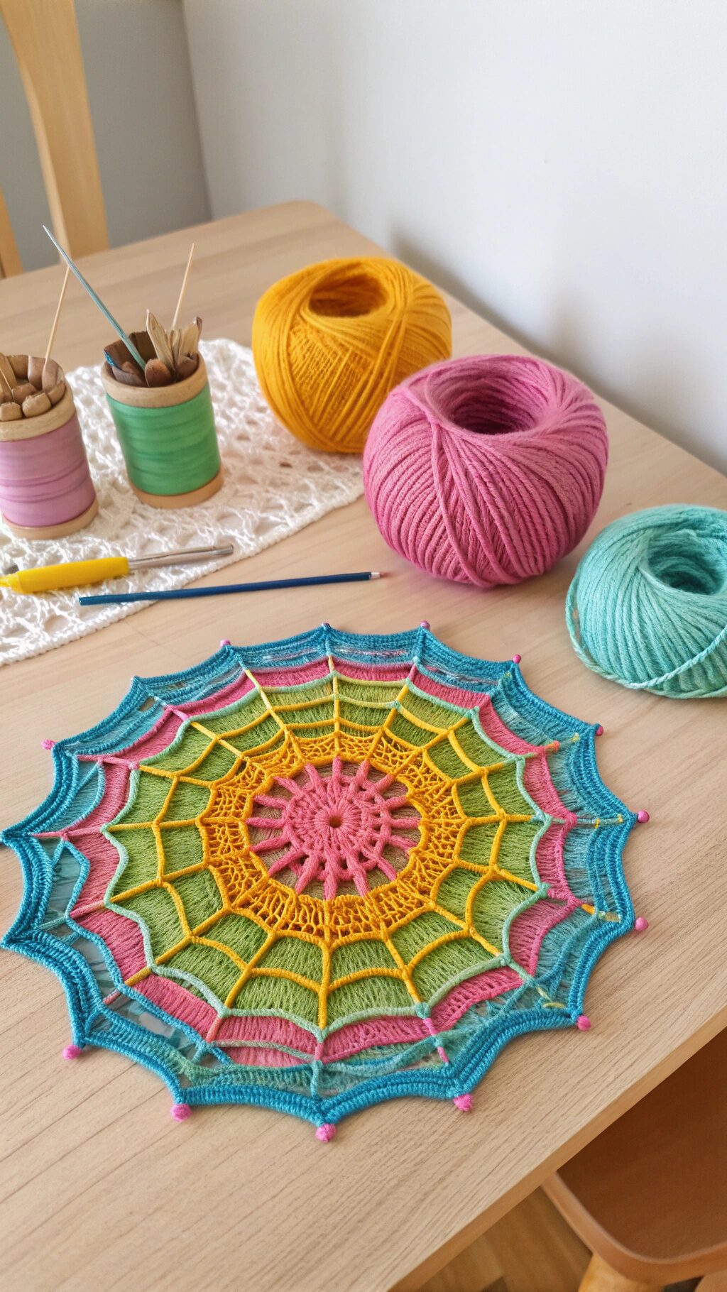 Colorful Crochet Spider Web