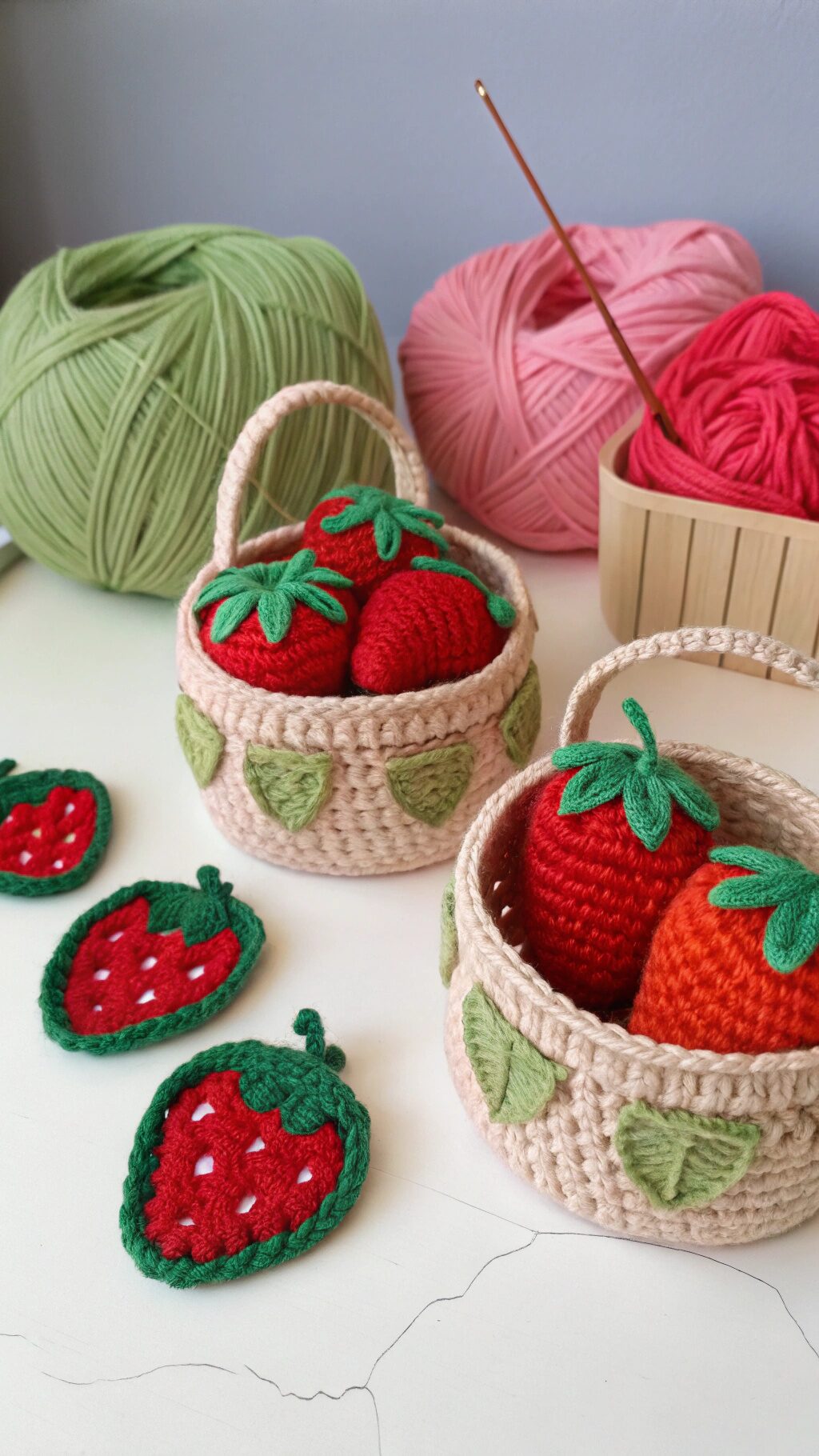 Crochet Strawberry Baskets