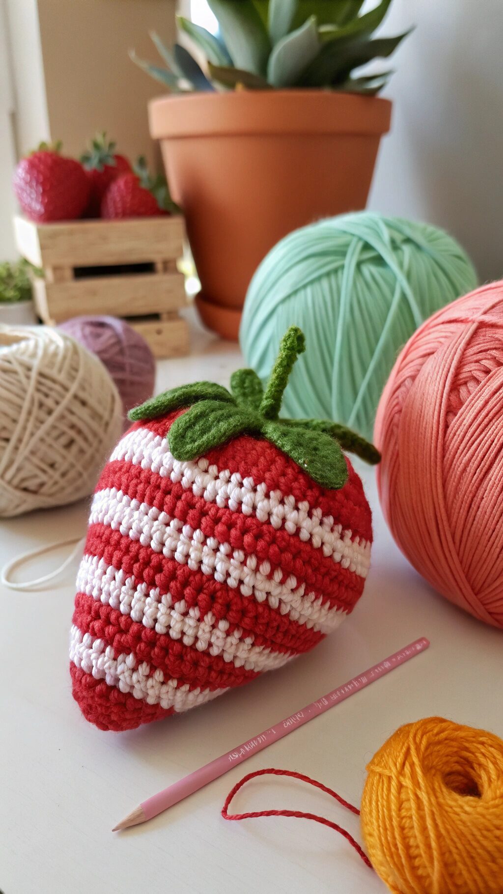 Striped Crochet Strawberry