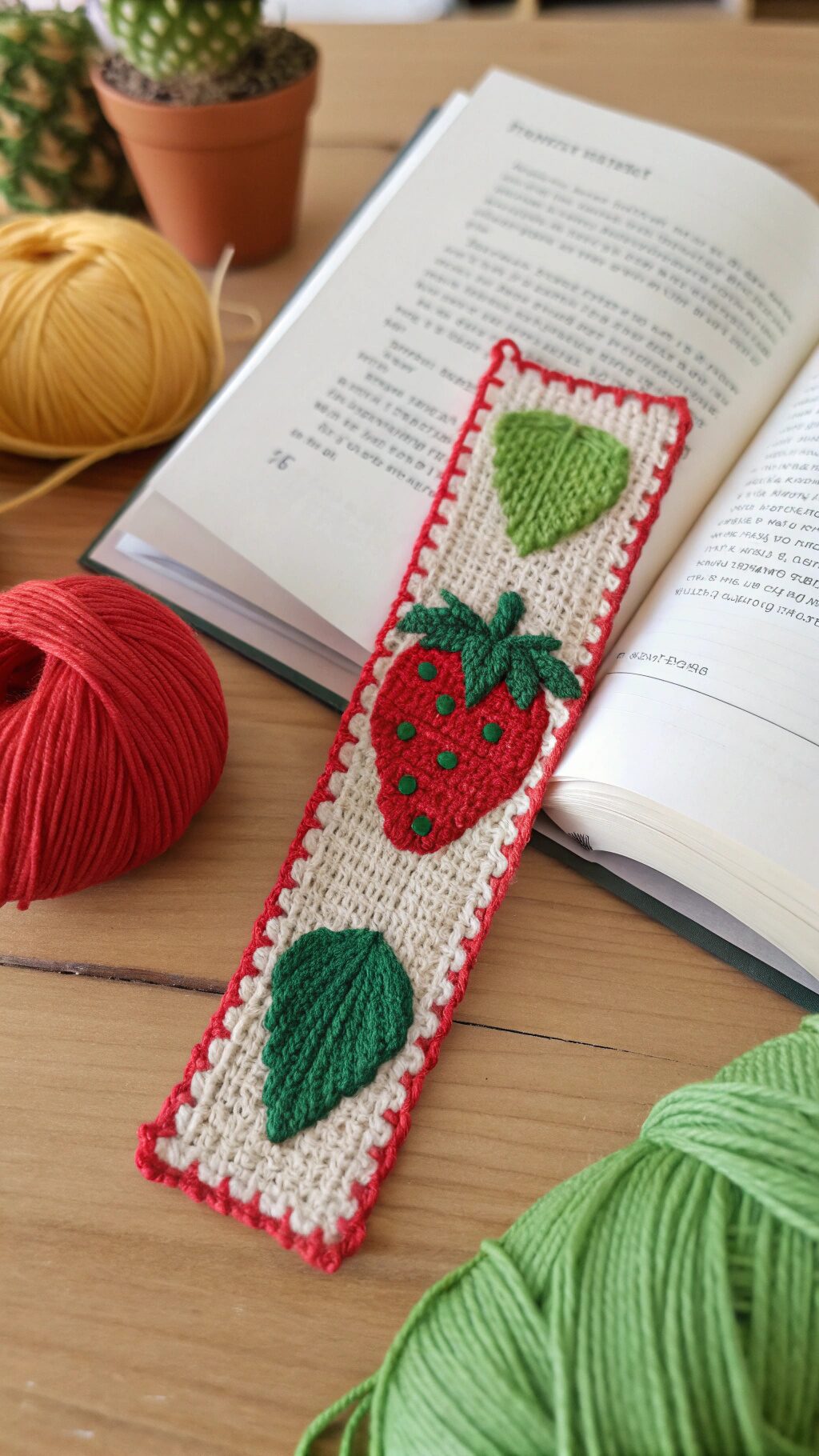 Crochet Strawberry Bookmark