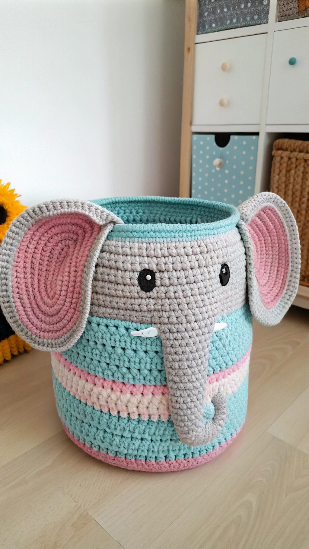 Crocheted Elephant Storage Basket
