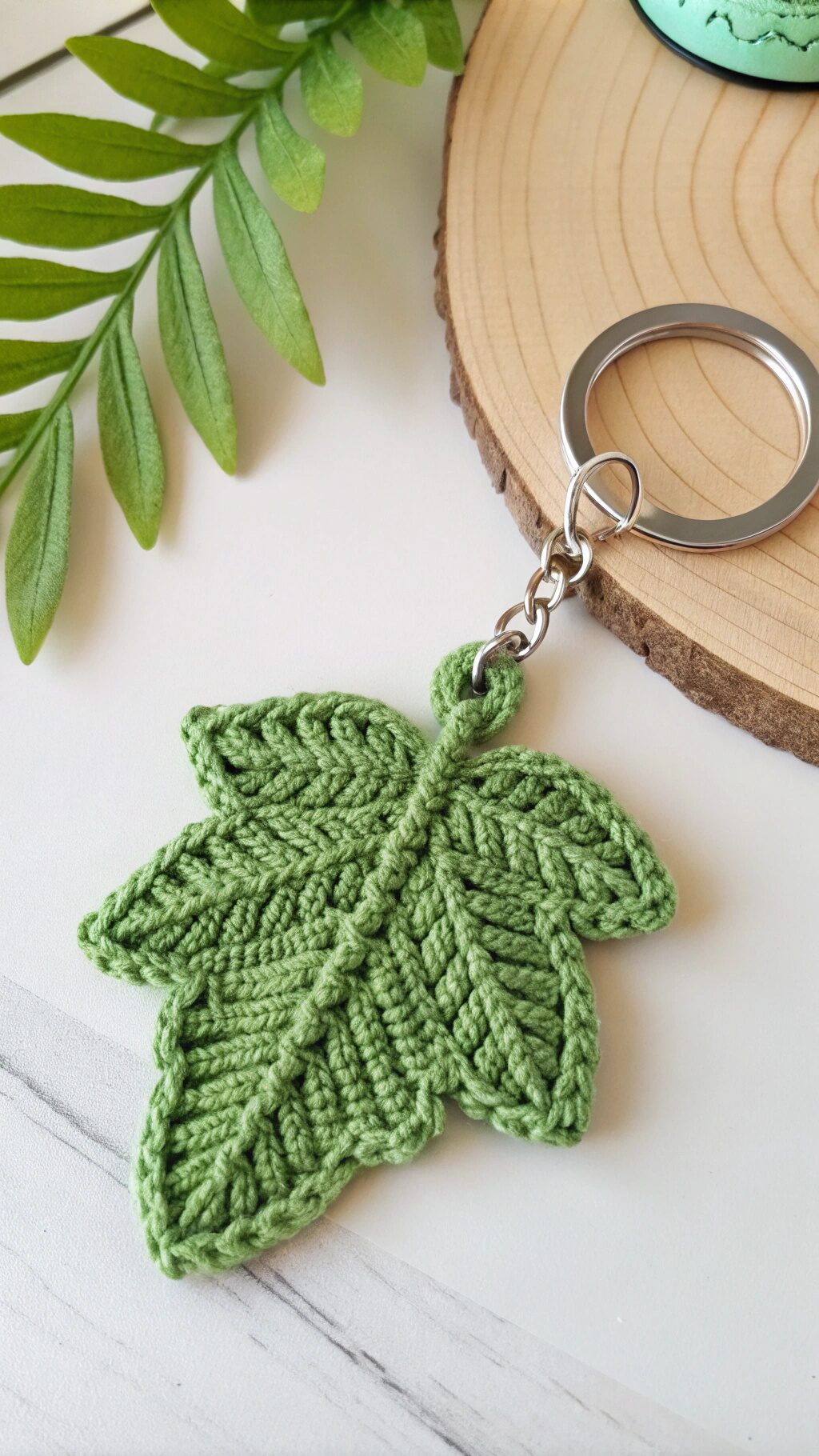 Crochet Leaf Keychain