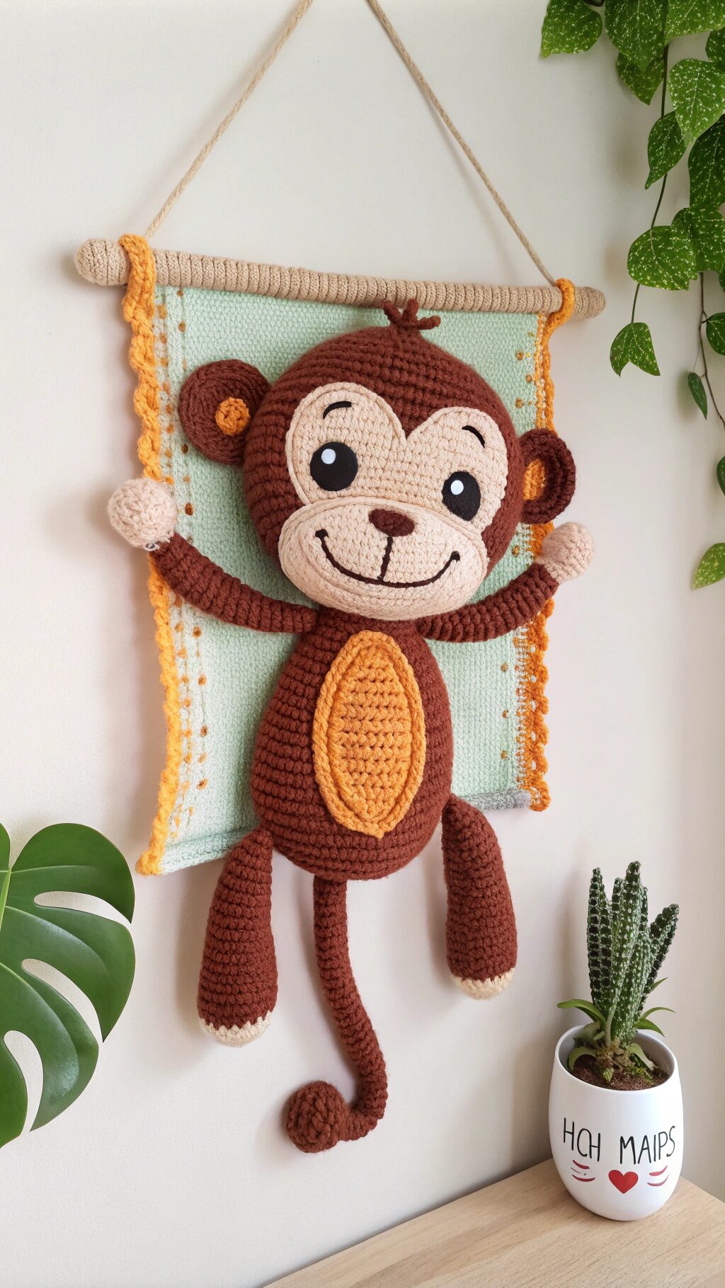 Crochet Monkey Wall Art