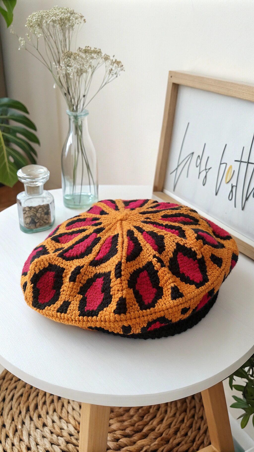 Animal Print Crochet Beret