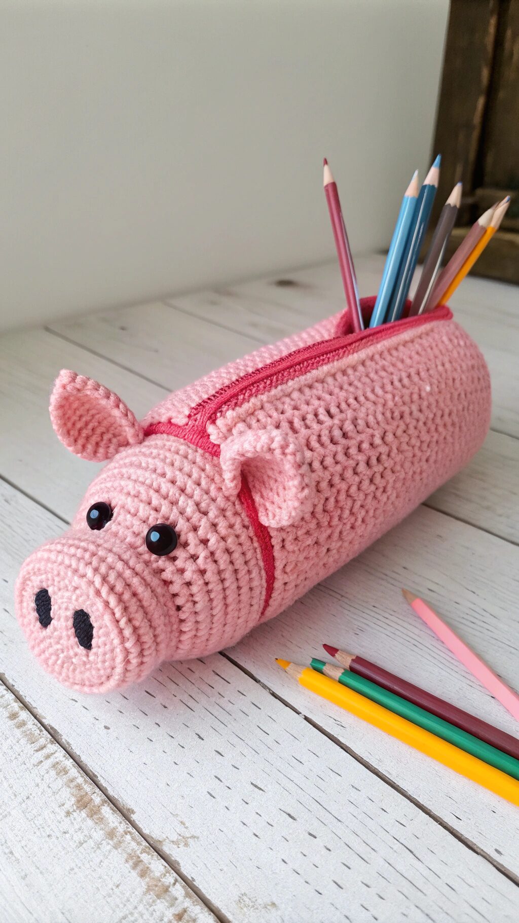 Crochet Pig Pencil Case
