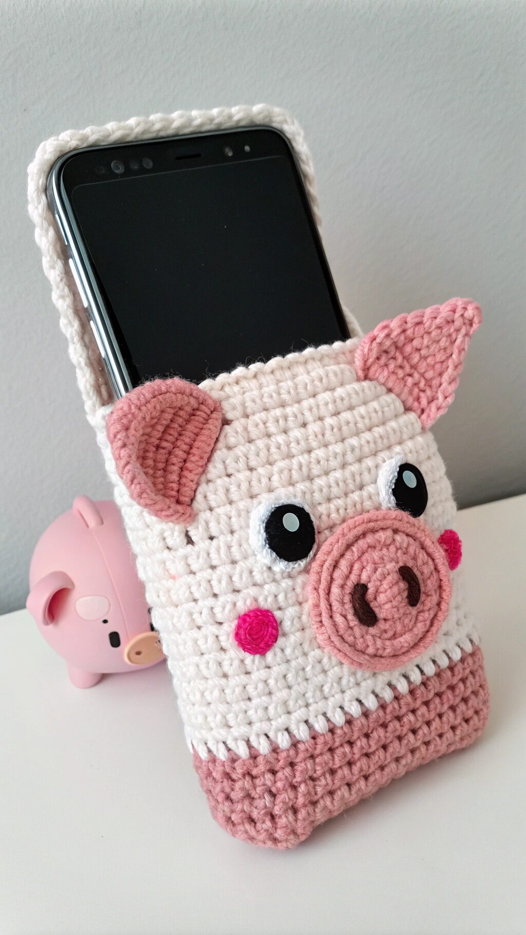 Crochet Pig Phone Holder