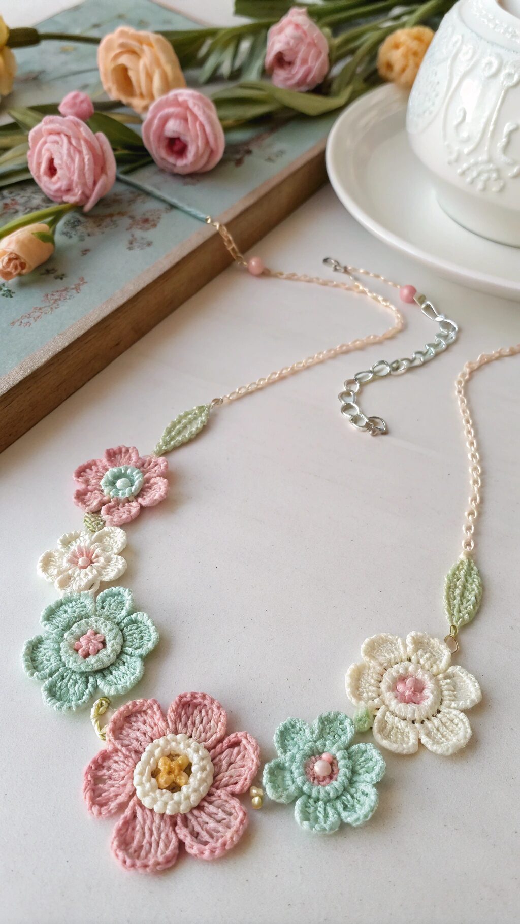 Floral Motif Crochet Necklace