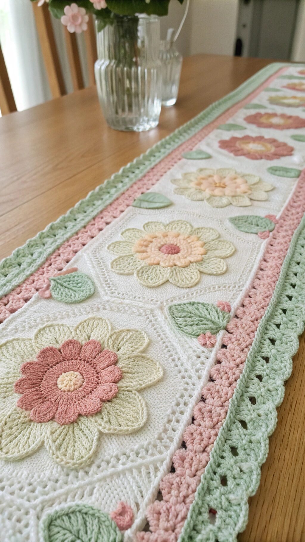 Floral Moss Stitch Table Runner