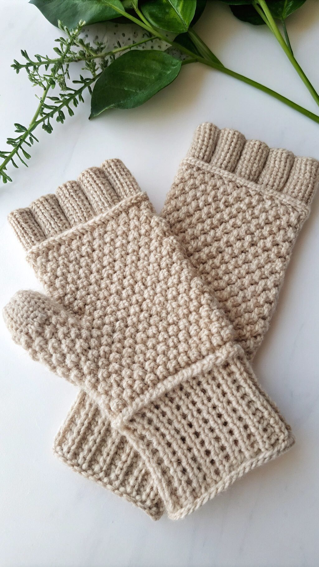 Simple Moss Stitch Fingerless Gloves