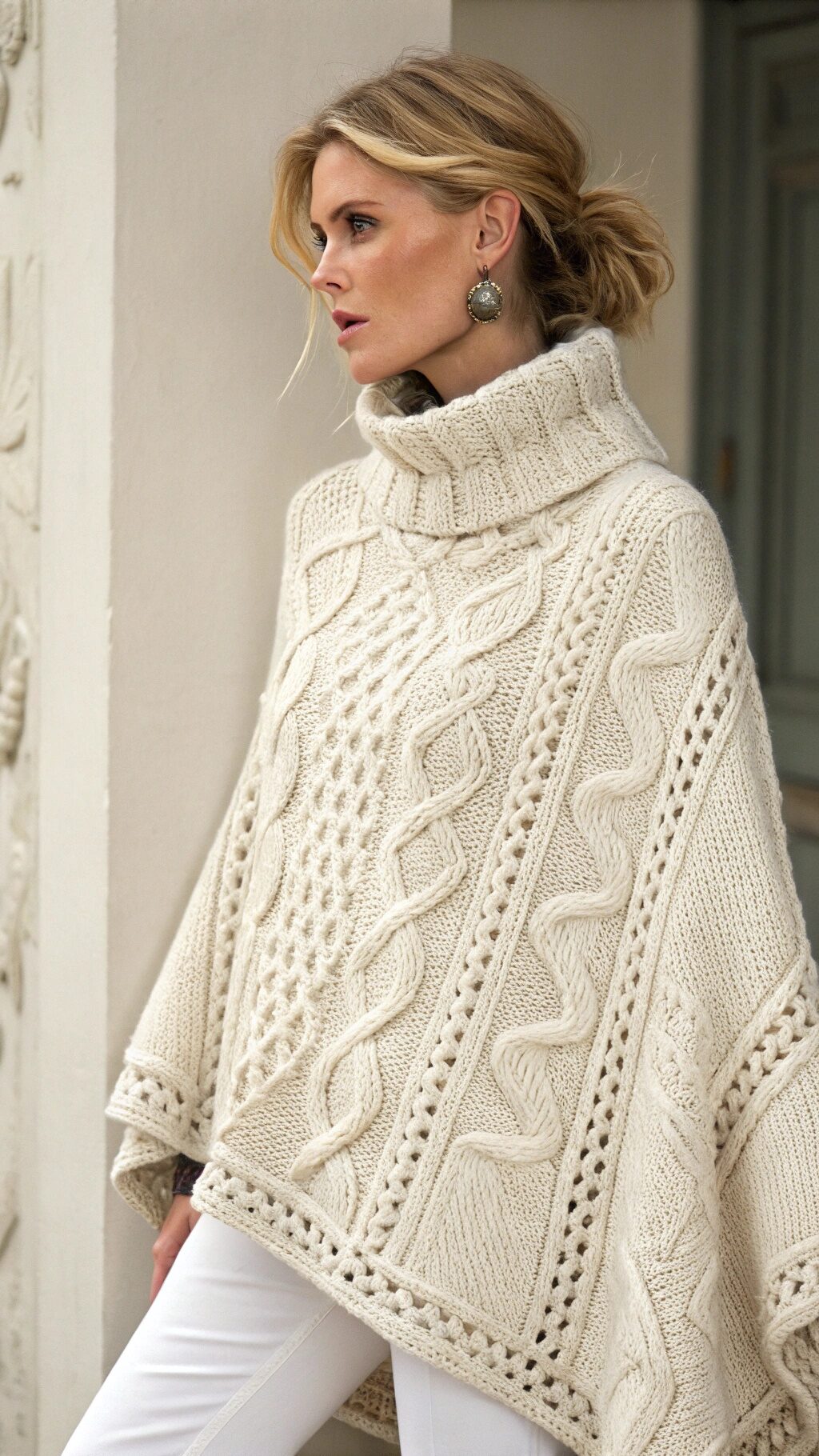 Textured Cable Knit Poncho