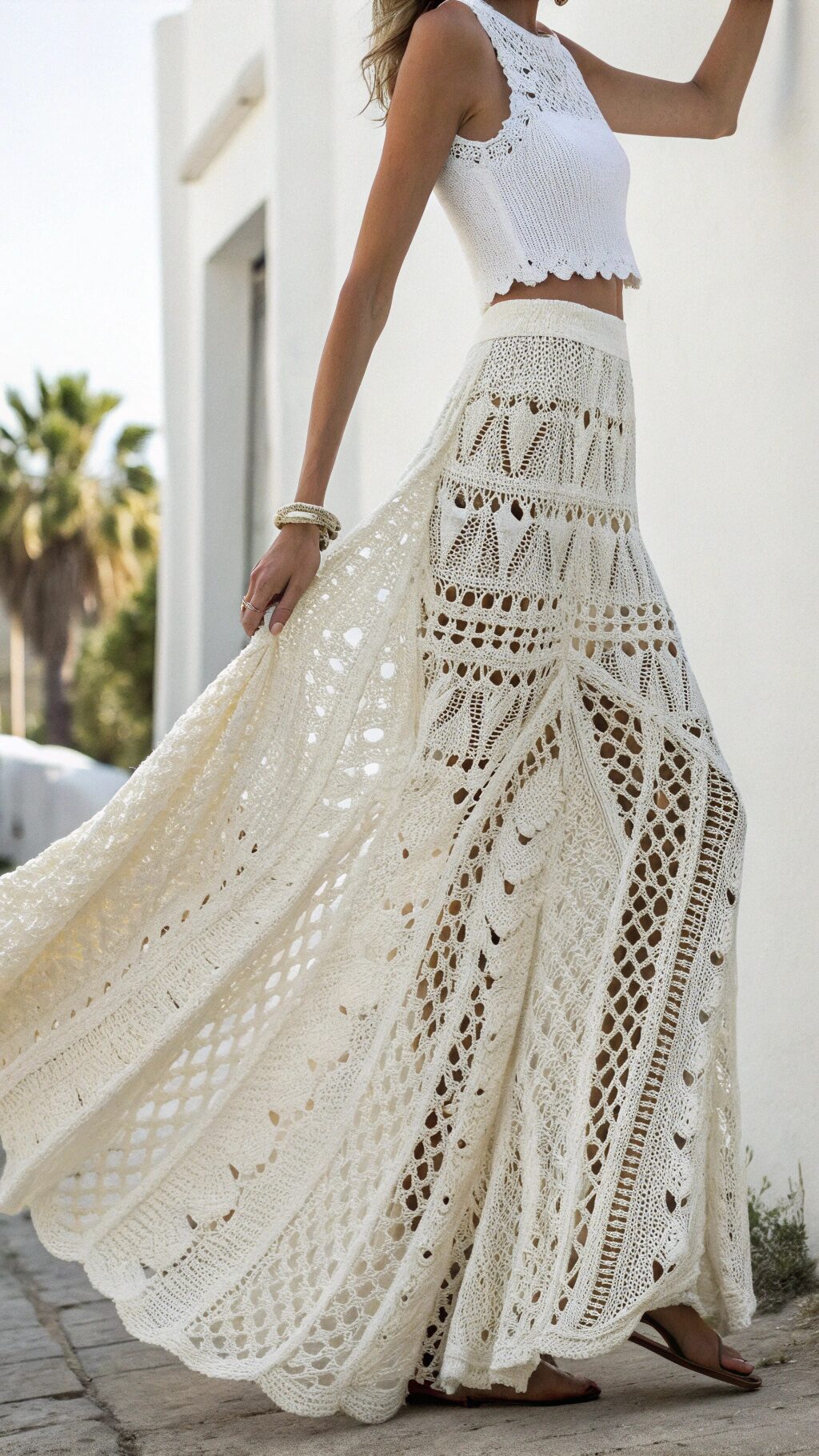 Elegant White Crochet Skirt