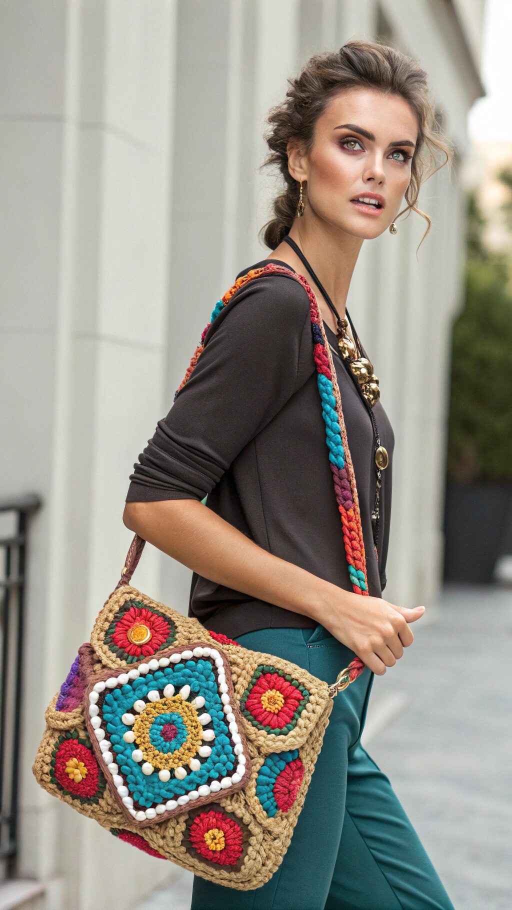 Textured Knit Messenger Bag